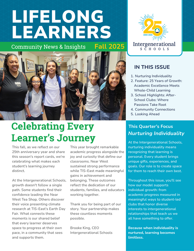 Cover page of Fall 2025 Lifelong Learners newsletter - Intergenerational Schools